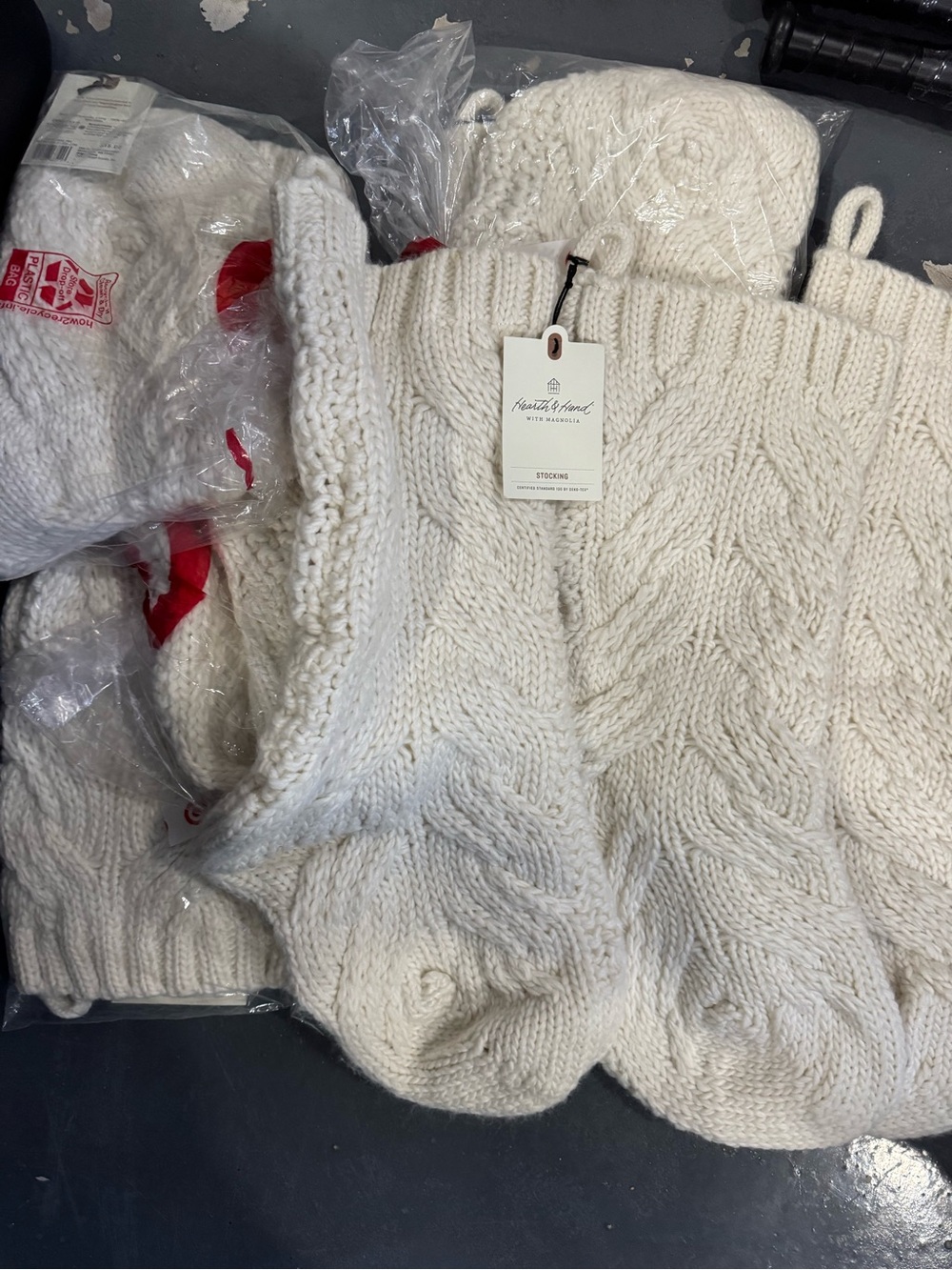Hearth & Hand Cream Cable-Knit stocking $20 each
